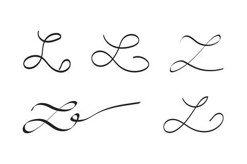 L Letter Initial Cursive Victorian Hand Written Calligraphic Alphabet Set f.. Illustrazione stock