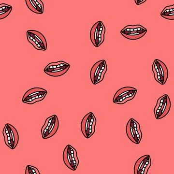 L letter mouth animate vector seamless pattern Stock Illustration