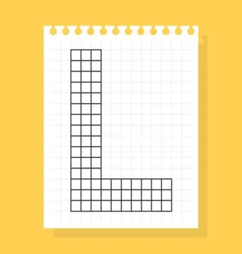 L letter on notepad sheet of squared paper, made of squares. Vector illustrat Stock Illustration