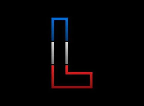 L letter vector desing, outline stroke font logo. Dynamic split grey,  blue c Illustrazione stock