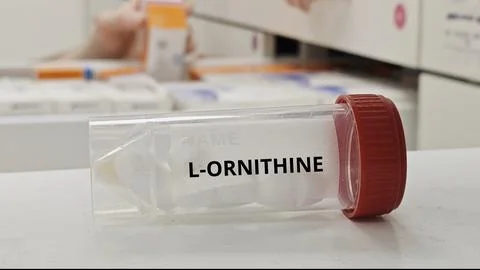 L-ORNITHINE tablets for support detoxification and urea cycle function an ami 库存照片