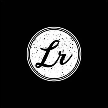 L R Initial Handwriting In Black and White Circle Frame Design Illustrazione stock
