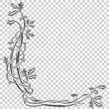 L-shaped border with silver oak branches Stock Illustration