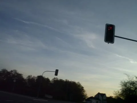 L shaped intersection with traffic lights on red Stock Photos