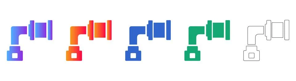L Shaped Pipe Fitting Icon Set Stock Illustration