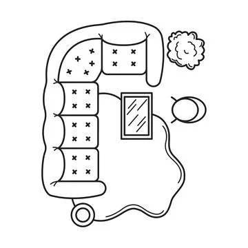 L-shaped sectional sofa with decor elements in top view Stock Illustration