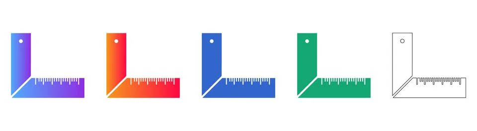 L Shaped Square Ruler Vector Icon Set 스톡 일러스트