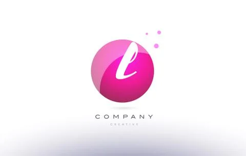 L sphere pink 3d hand written alphabet letter logo Stock Illustration