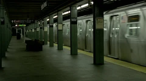 L Train Bedford Avenue platform train departs Stock Footage 22158144