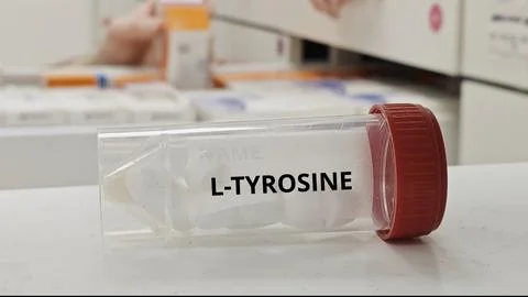 L-TYROSINE tablets for support cognitive function and neurotransmitter synt.. Stockfoto's