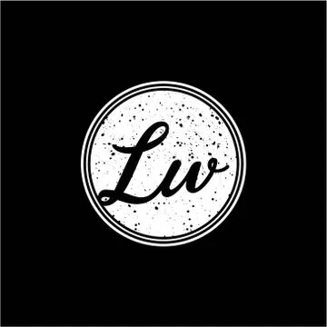 L W Initial Handwriting In Black and White Circle Frame Design Stock Illustration