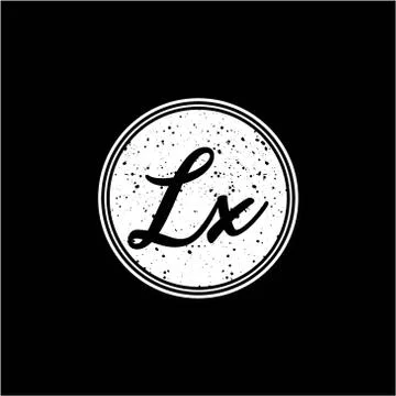L X Initial Handwriting In Black and White Circle Frame Design Stock Illustration