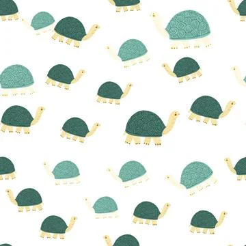L12122021-07Cute turtles seamless pattern. Funny animals ornament. 스톡 일러스트
