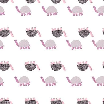 L12122021-07Cute turtles seamless pattern. Funny animals ornament. 스톡 일러스트