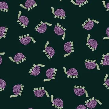 L12122021-07Cute turtles seamless pattern. Funny animals ornament. Stock Illustration