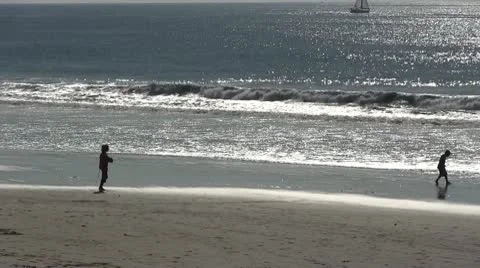 LA-0030 CHILDREN PLAYING ON THE BEACH Stock Footage 10699544