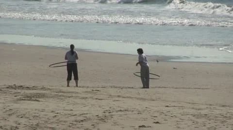 LA-0032 HOOP PRACTICE ON THE BEACH Stock Footage 10699539