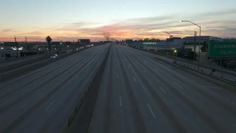 LA 10 Freeway closed and empty - November 2023 Stock Footage 255991418