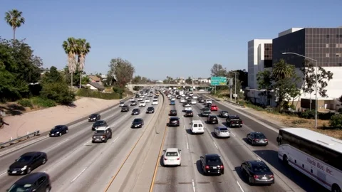 LA 110 Freeway looking east from overpass Stock Footage 91605121