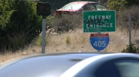 LA 405 Sign Graffiti Stock Footage
