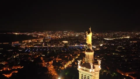 La basilique Notre-Dame de la Garde de nuit Stock-Footage 331925376