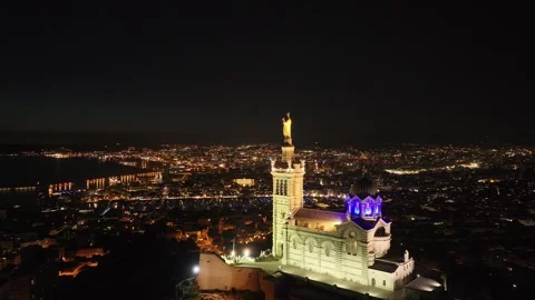 La basilique Notre-Dame de la Garde de nuit Stock-Footage 331925382