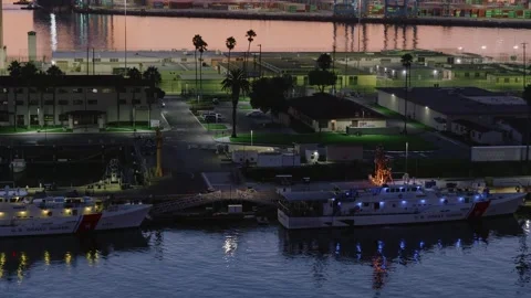 LA, CA, USA. August 29, 2025: U.S. Coast Guard vessels docked at San Pedro Port Video stock 316106282
