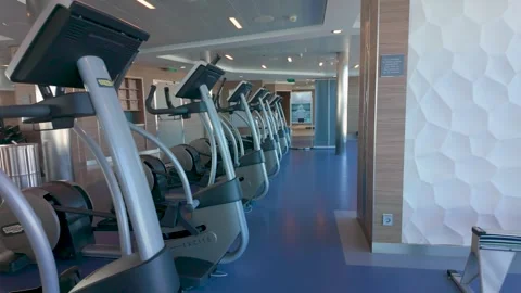 LA, CA, USA: March 20, 2026 - Modern cruise ship fitness center Stock Footage 331175288