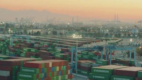 LA, CA, USA - October 1, 2026: Massive container terminal at Port of Los Angeles Stock Footage 346817930