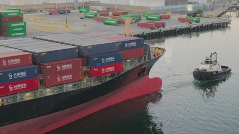 LA, CA, USA - September 08, 2026: Shipping Container Vessel at Harbor Terminal Stock Footage 344963562