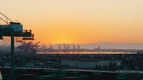 LA, CA, USA. September 20, 2025: Sunset over the bustling Port of Los Angeles Stock Footage 317524384