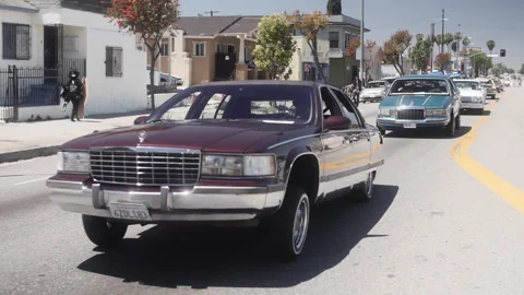 LA Car Show, Classic Purple Cadillac Brougham on Hydraulics Bouncing, Slow Stock Footage