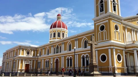 La Catedral de Granada as seen from the town central park in Nicaragua. Stock Footage 67390776