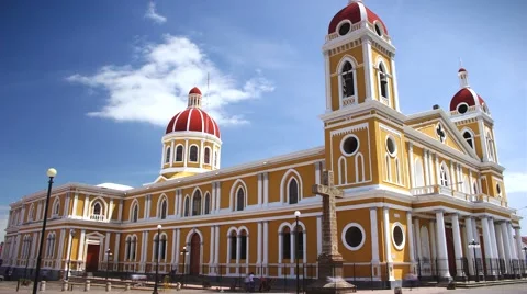 La Catedral de Granada as seen from the town central park in Nicaragua. Stock Footage 67476776