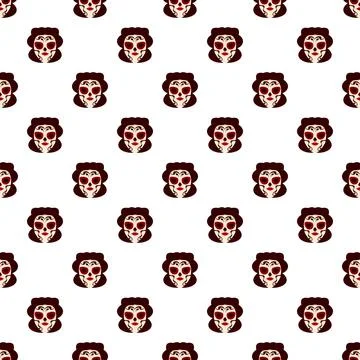 La catrina skull faces repeating pattern background 스톡 일러스트