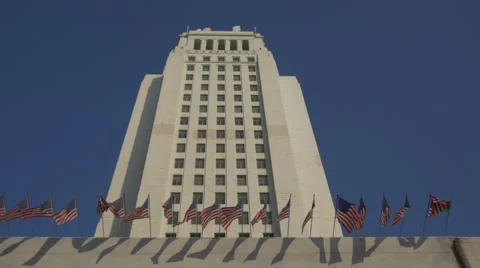 LA City Hall Tower Upper Angle Stock Footage 54176702
