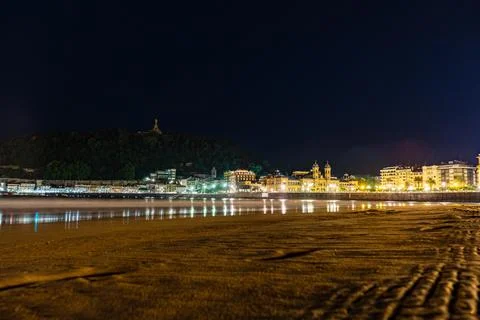 La Concha Night Beach, Basque Country, Spain Stock Photos