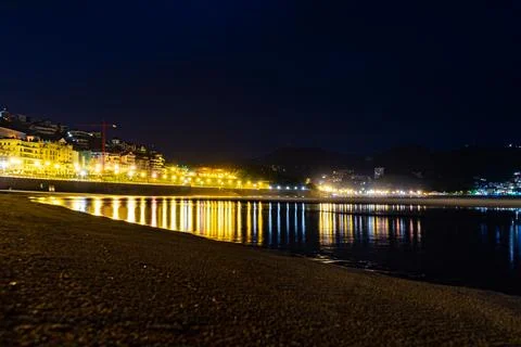 La Concha Night Beach, Basque Country, Spain Stock Photos