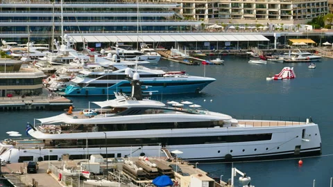 La Condamine, Monaco - September 8, 2024: View of boats docked in the Monaco Stock Footage 287350573