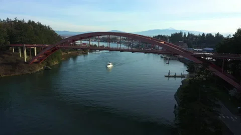 La Conner, Washington With the Historic Rainbow Bridge in the Foreground. Stock Footage 150710107