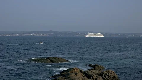La Coruna, Spain 05 October 2023: AIDA on the Horizon: Navigating Through Stormy Stock Footage 264162091