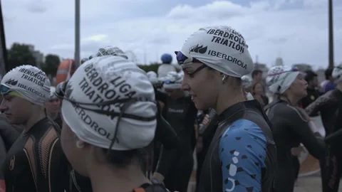 La Coruna, Spain - 18 June 2022 : Spanish Thriathlon Championship. Preparation Stock Footage 213610457