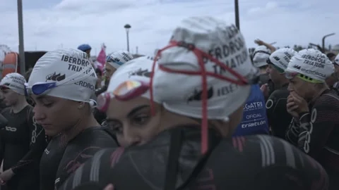 La Coruna, Spain - 18 June 2022 : Spanish Thriathlon Championship. Friendly Stock Footage 213610599