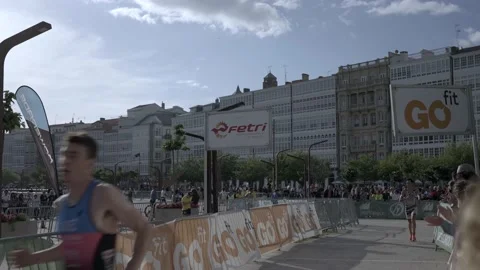 La Coruna, Spain - 18 June 2022 : Spanish Thriathlon Championship. Running stage Stock Footage 213610662