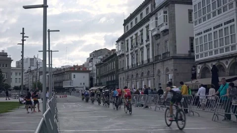 La Coruna, Spain - 18 June 2022 : Spanish Thriathlon Championship. Cycling in Stock Footage 213610955