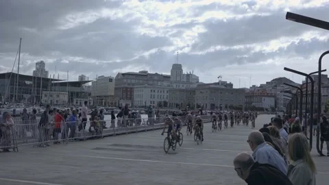La Coruna, Spain - 18 June 2022 : Spanish Thriathlon Championship. Cycling stage Stock Footage 213611135
