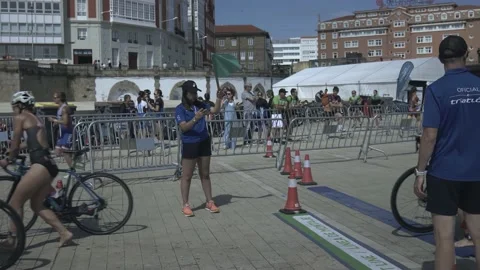 La Coruna, Spain - 18 June 2022 : Spanish Thriathlon Championship. Running out Stock Footage 213611372
