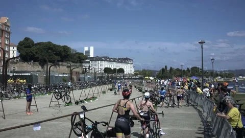 La Coruna, Spain - 18 June 2022 : Spanish Thriathlon Championship. Running of Stock Footage 213611467