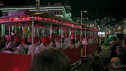 La Coruna, Spain - 5 Jan 2023: Feast of the Three Kings. A train with children Stock Footage 229503069