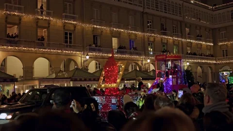 La Coruna, Spain - 5 Jan 2023: Feast of the Three Kings. King Melchor Stock Footage 229504099
